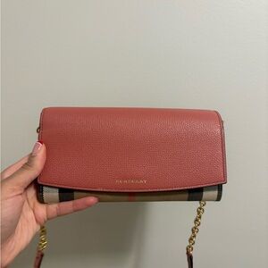 Burberry Pink and Tan HouseCheck Henley Wallet on Chain